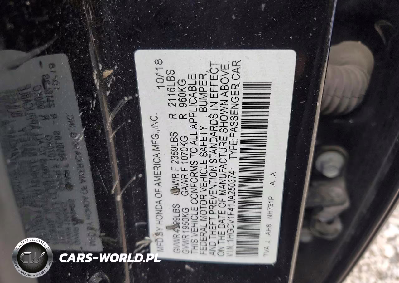 2018 Honda Accord Ex VIN:1HGCV1F41JA250374 - 12