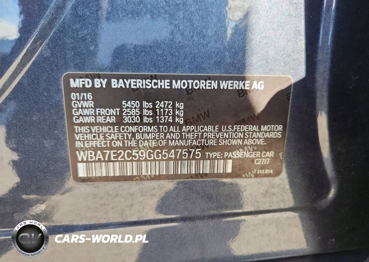 2016 BMW 740 I VIN:WBA7E2C59GG547575 - 12