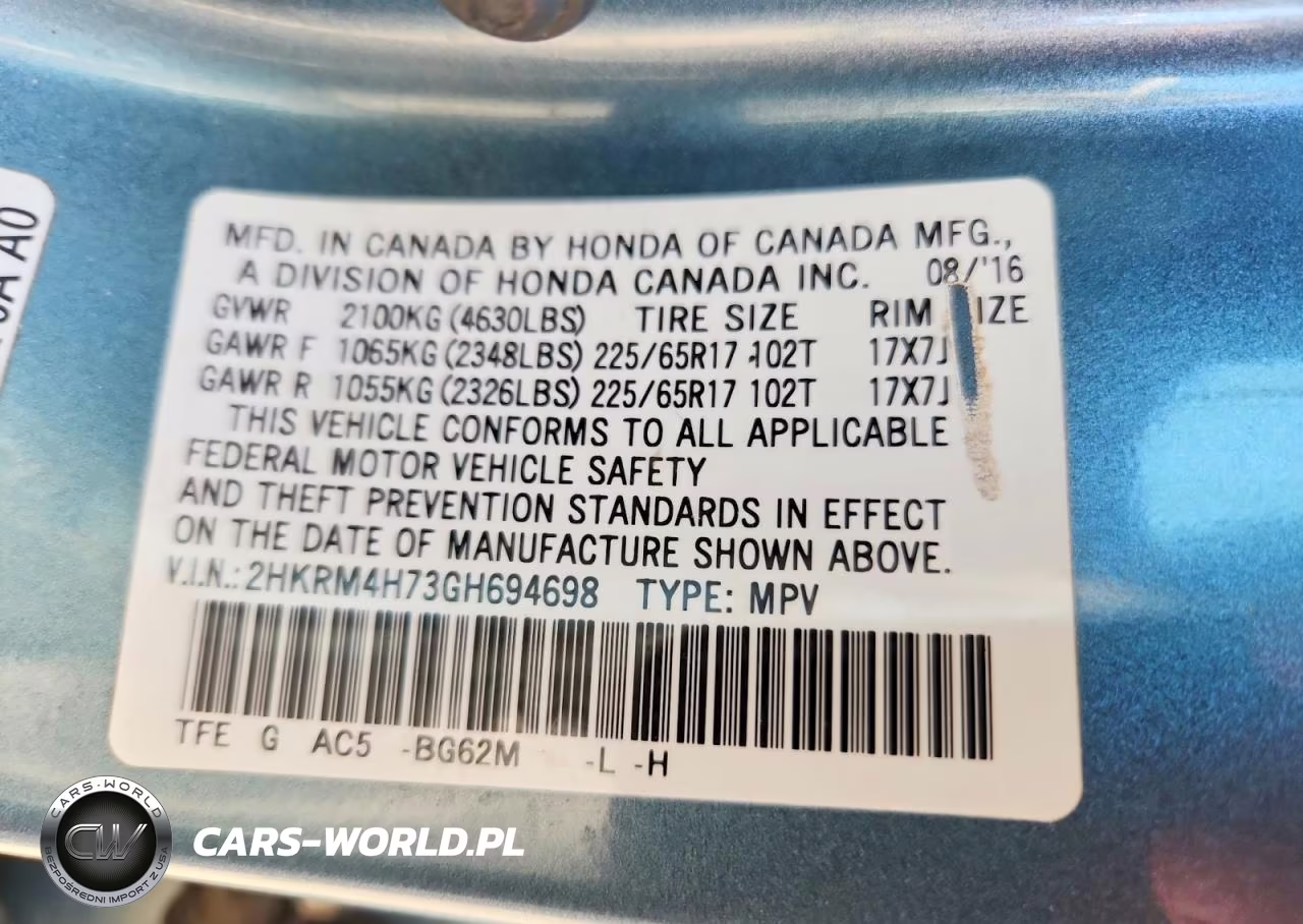 2016 Honda Cr-V Exl VIN:2HKRM4H73GH694698 - 14