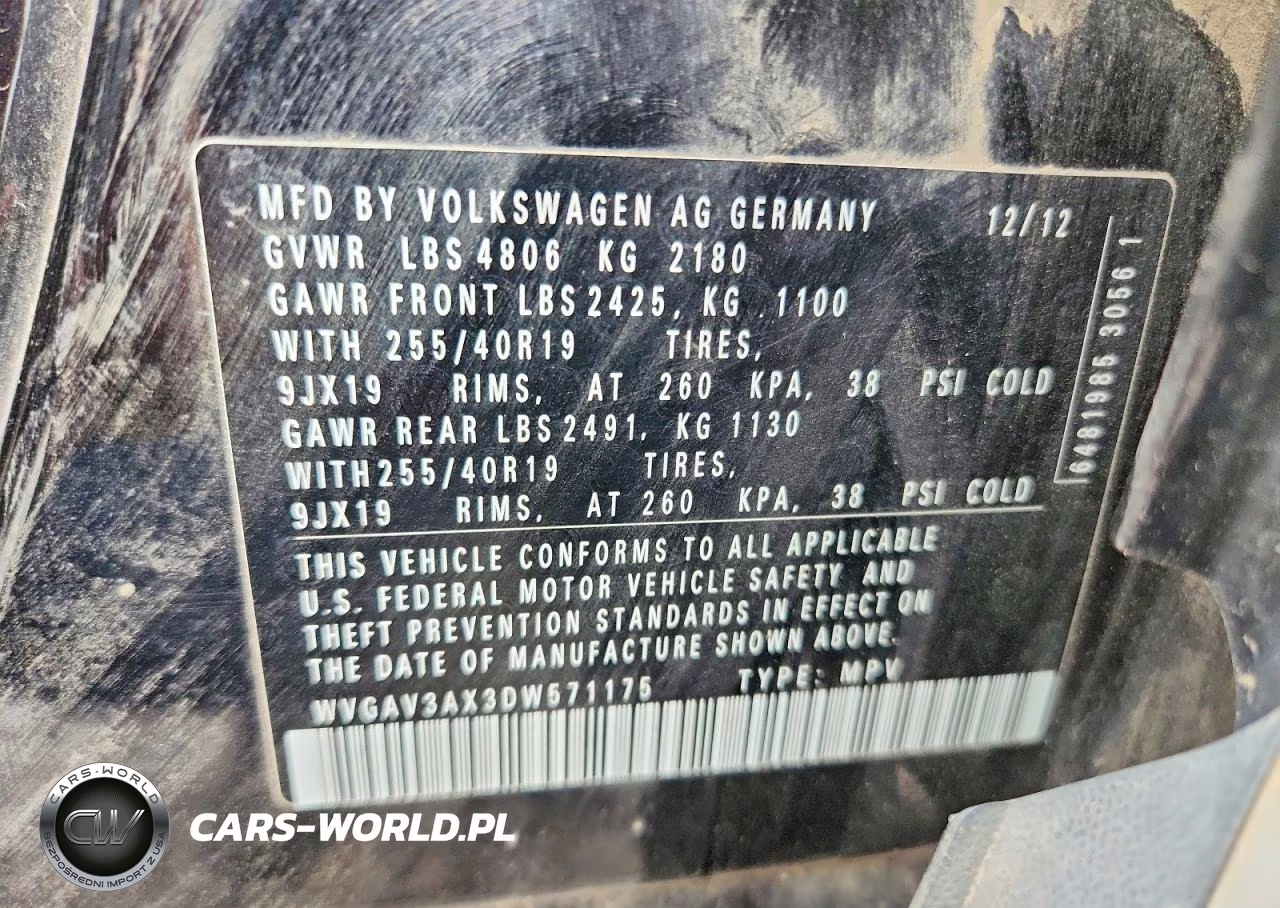 2013 Volkswagen Tiguan VIN:WVGAV3AX3DW571175 - 13