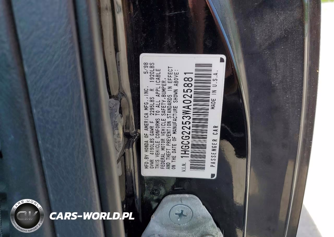 1998 Honda Accord Ex VIN:1HGCG2253WA025881 - 12