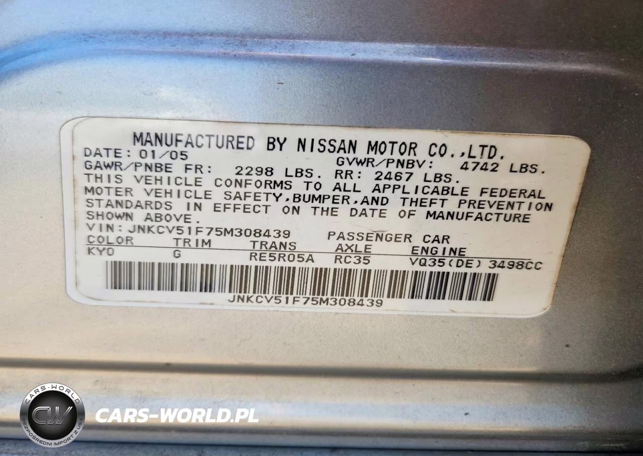 2005 Infiniti G35 X VIN:JNKCV51F75M308439 - 12