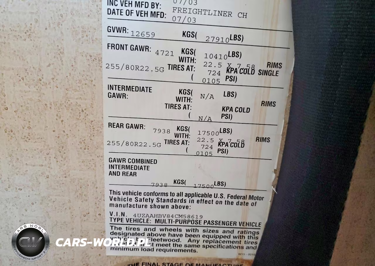 2004 Freightliner Xc Chassis Rv VIN:4UZAAHBV84CM58619 - 10