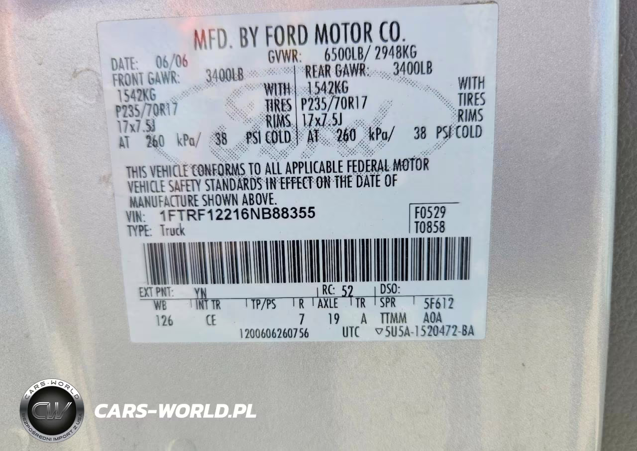 2006 Ford F150 VIN:1FTRF12216NB88355 - 12