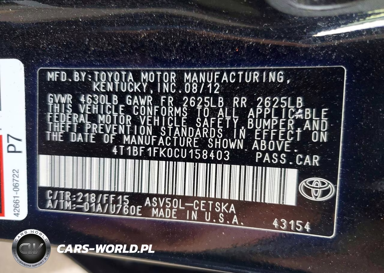 2012 Toyota Camry Se VIN:4T1BF1FK0CU158403 - 12
