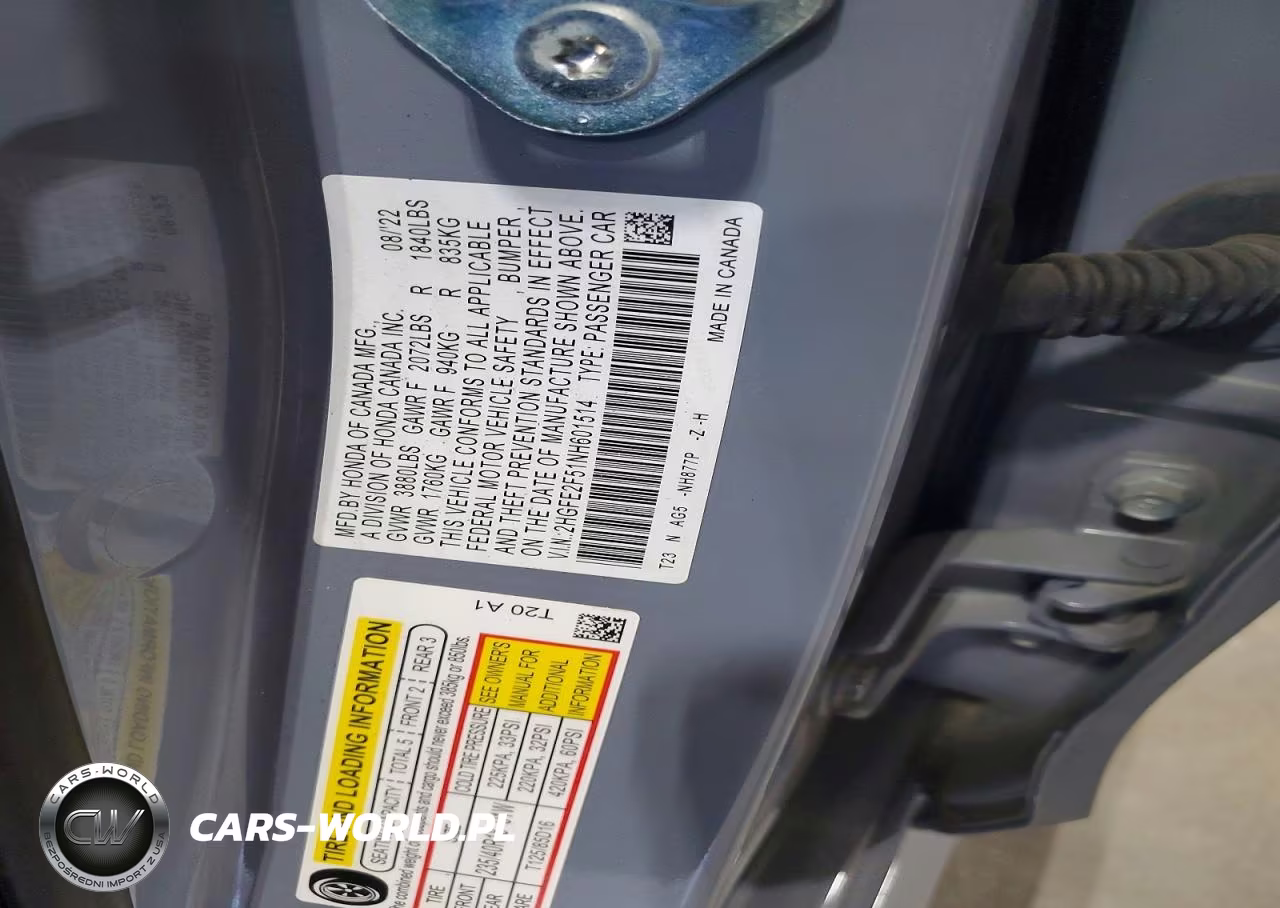 2022 Honda Civic Sport VIN:2HGFE2F51NH601514 - 12