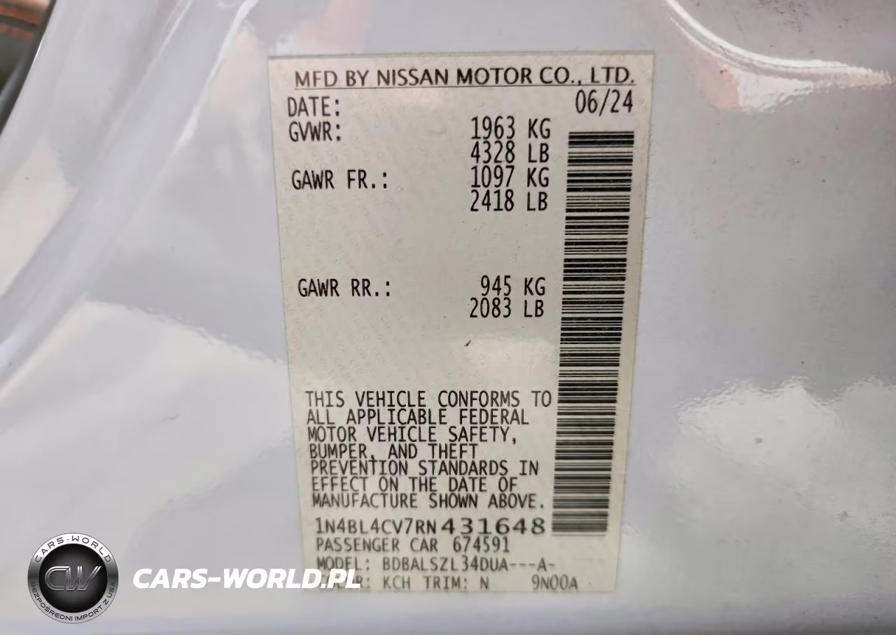 2024 Nissan Altima Sr VIN:1N4BL4CV7RN431648 - 12