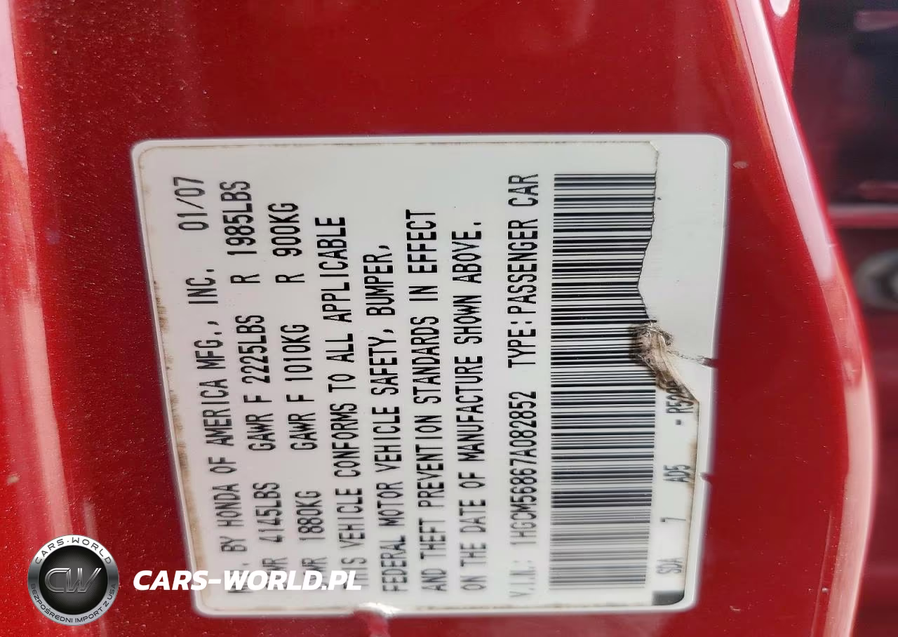 2007 Honda Accord Ex VIN:1HGCM56867A082852 - 12