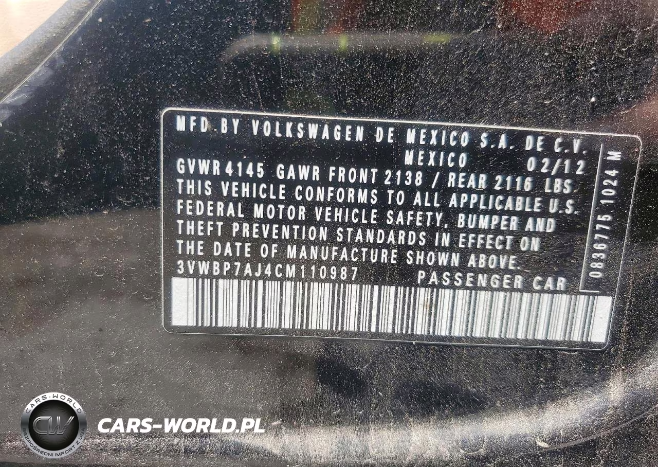 2012 Volkswagen Jetta Se VIN:3VWBP7AJ4CM110987 - 13
