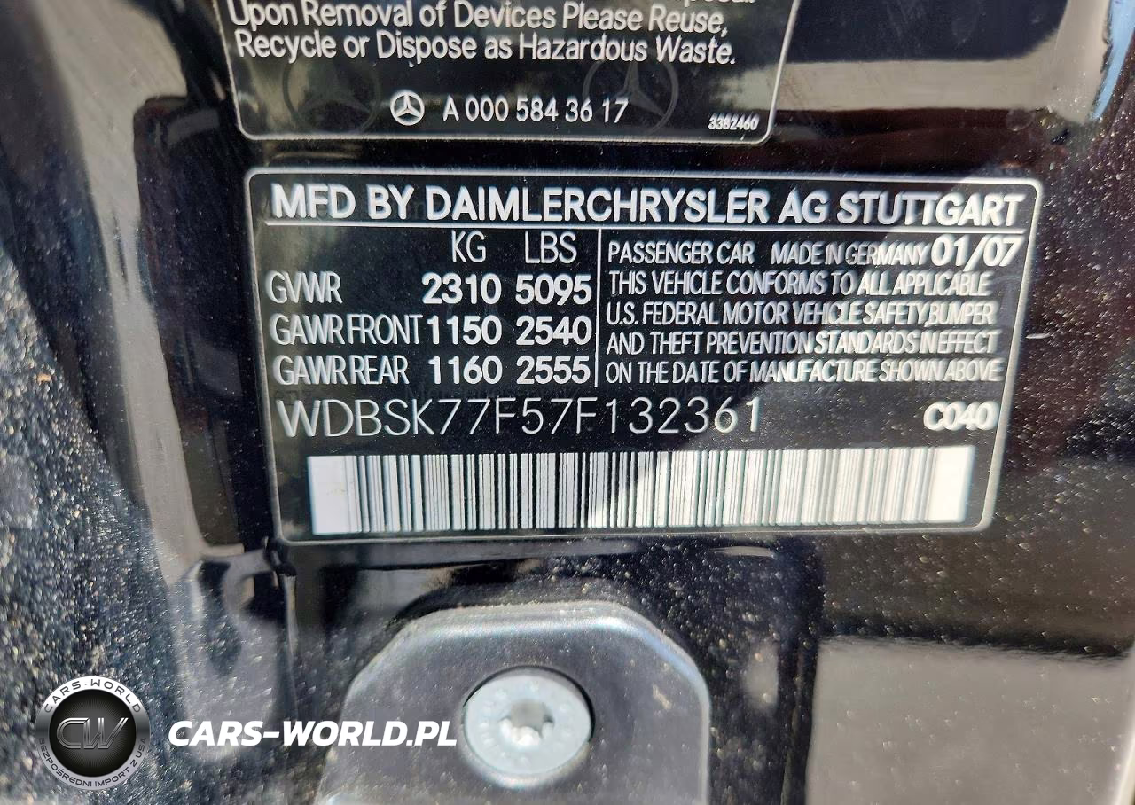 2007 Mercedes-Benz Sl 600 VIN:WDBSK77F57F132361 - 12