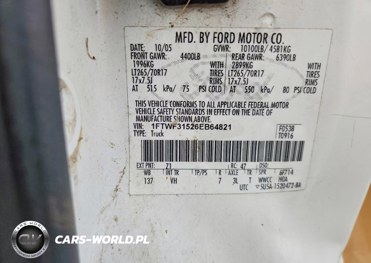 2006 Ford F350 Srw Super Duty VIN:1FTWF31526EB64821 - 12