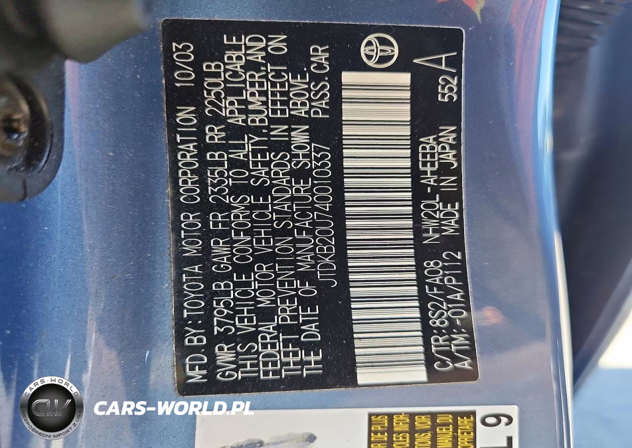2004 Toyota Prius Base VIN:JTDKB20U740010337 - 12