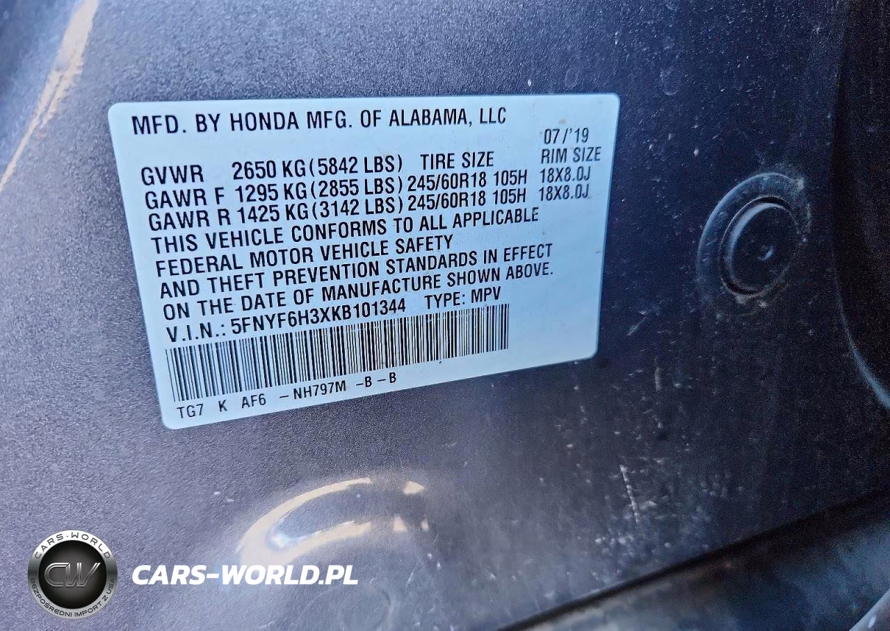 2019 Honda Pilot Ex VIN:5FNYF6H3XKB101344 - 13