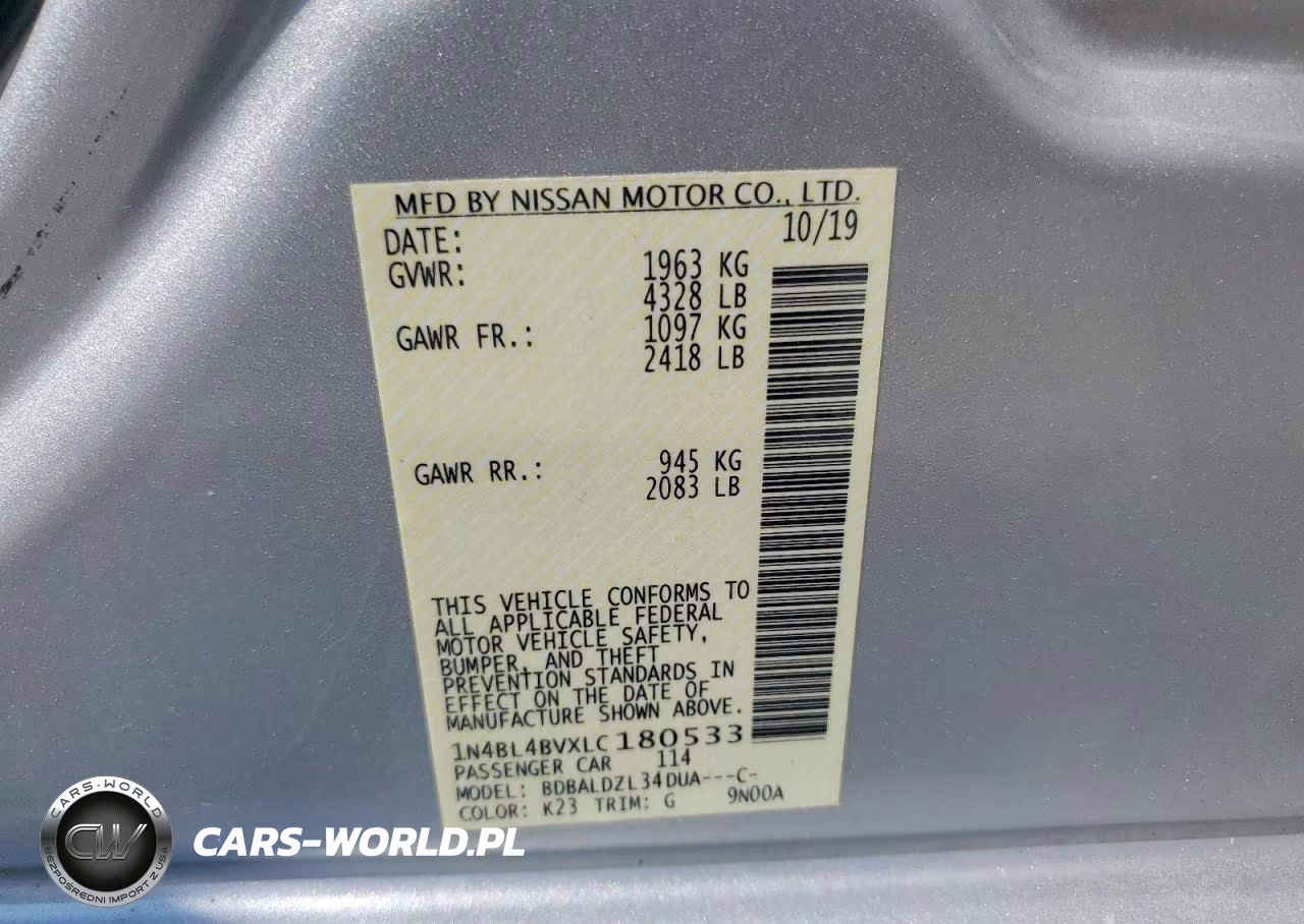 2020 Nissan Altima S VIN:1N4BL4BVXLC180533 - 13