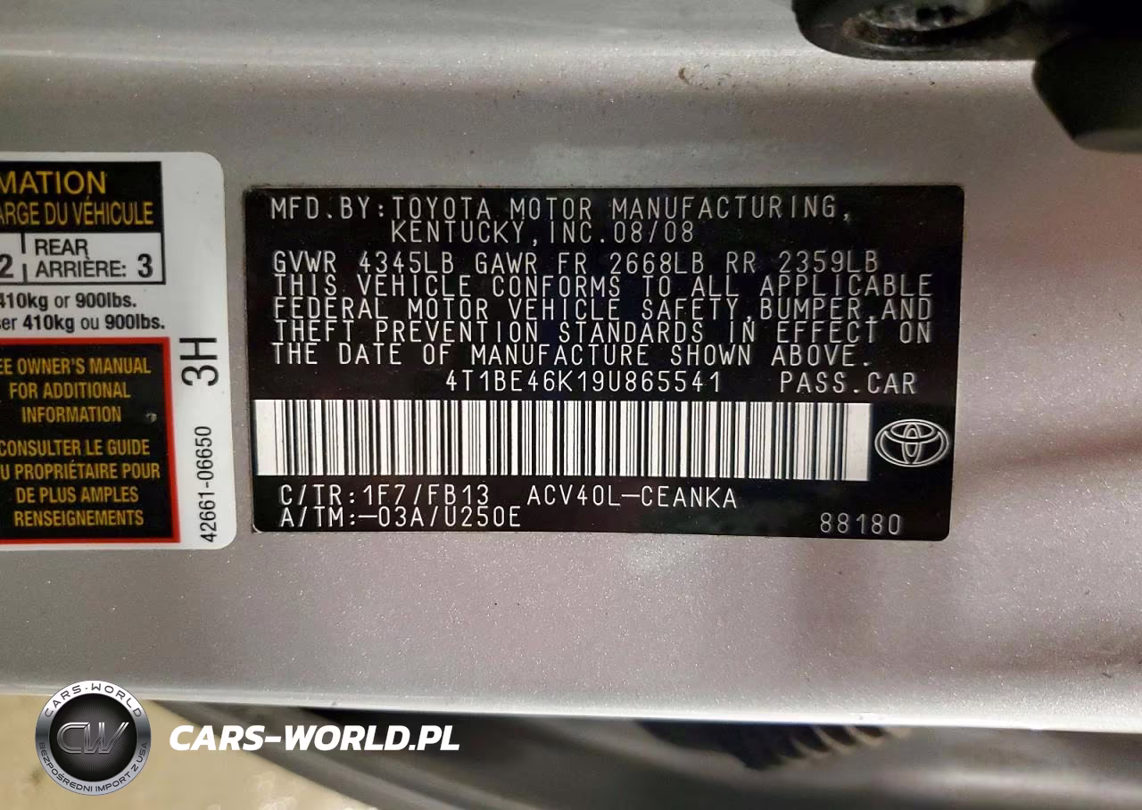2009 Toyota Camry Le VIN:4T1BE46K19U865541 - 12