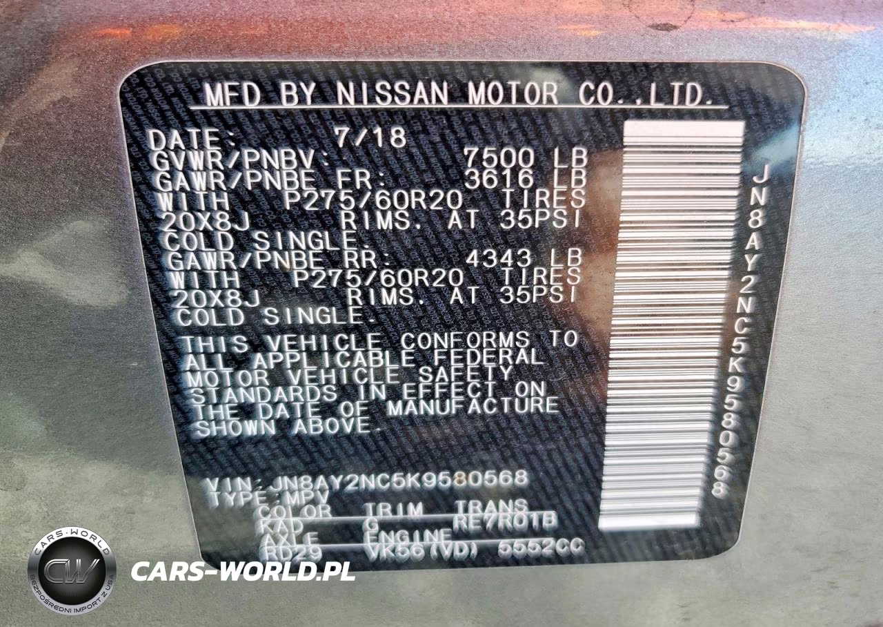 2019 Nissan Armada Platinum VIN:JN8AY2NC5K9580568 - 13