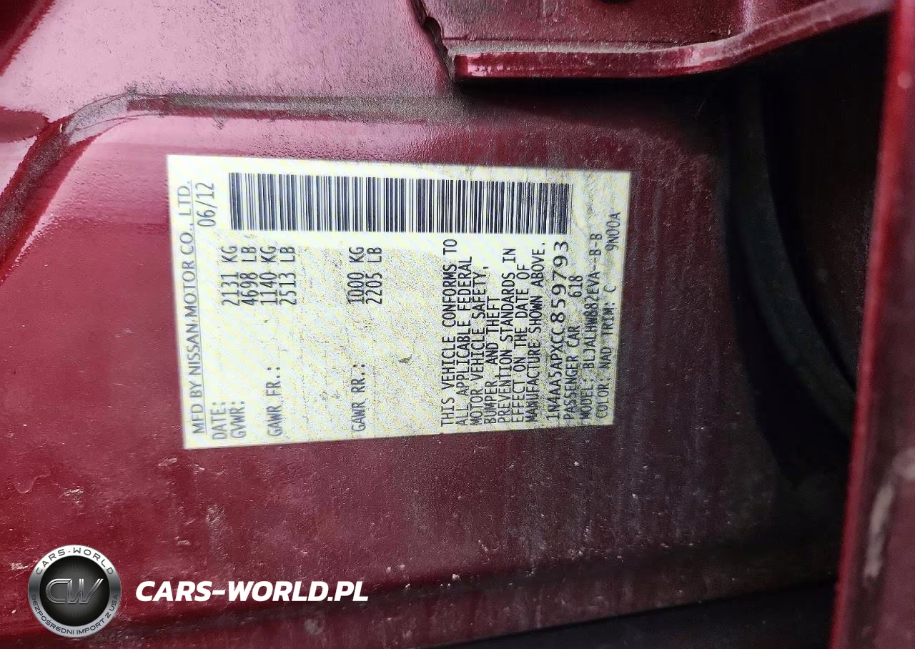 2012 Nissan Maxima 3.5 S VIN:1N4AA5APXCC859793 - 12