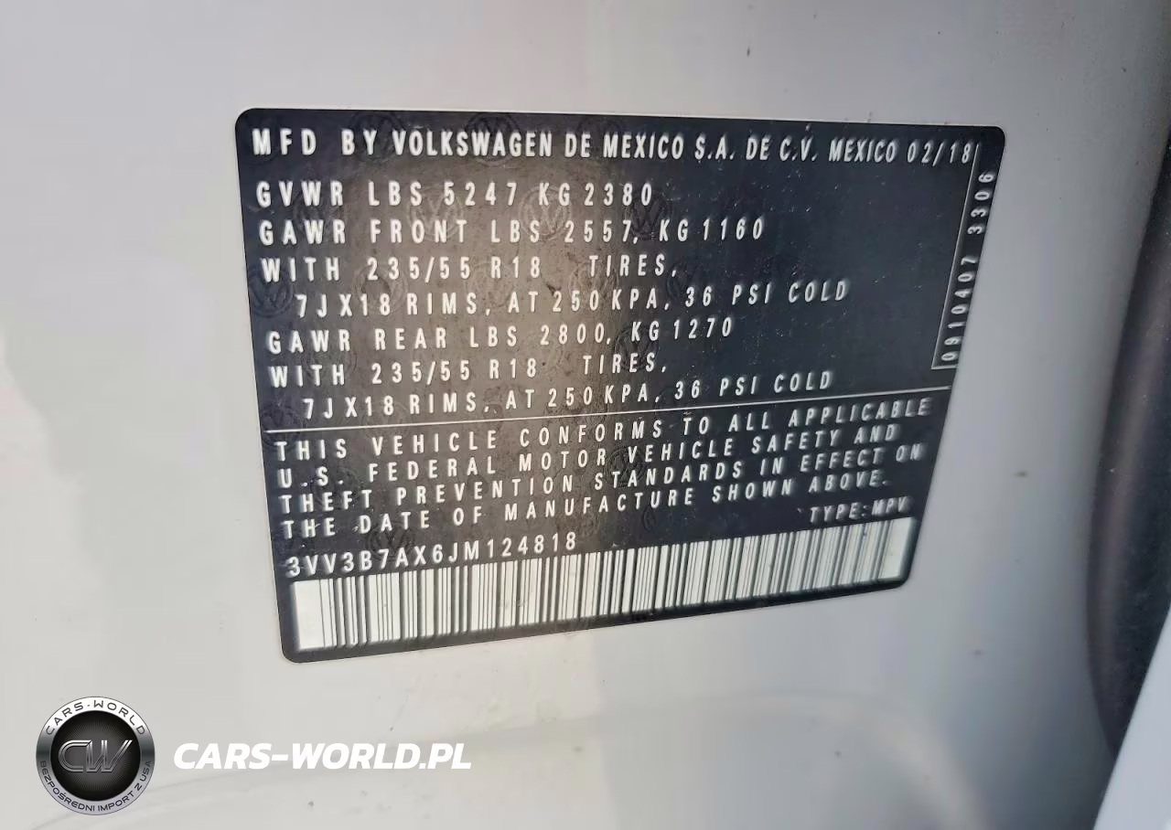 2018 Volkswagen Tiguan Se VIN:3VV3B7AX6JM124818 - 12