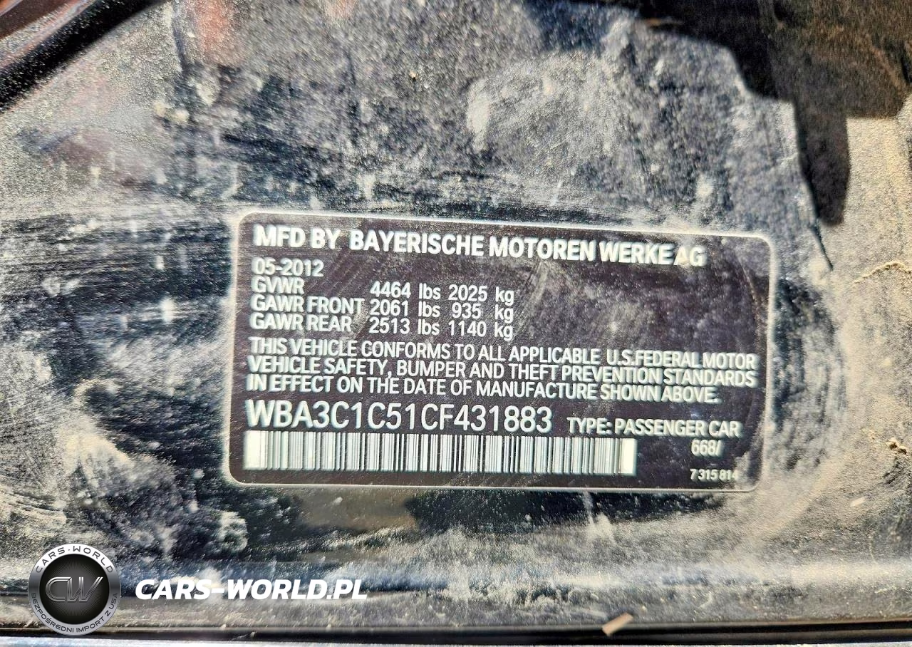 2012 BMW 328 I Sulev VIN:WBA3C1C51CF431883 - 12