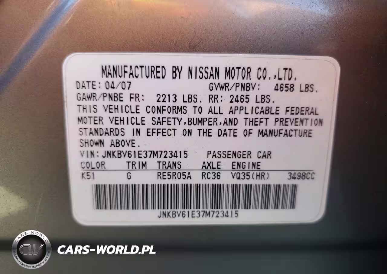 2007 Infiniti G35 VIN:JNKBV61E37M723415 - 12