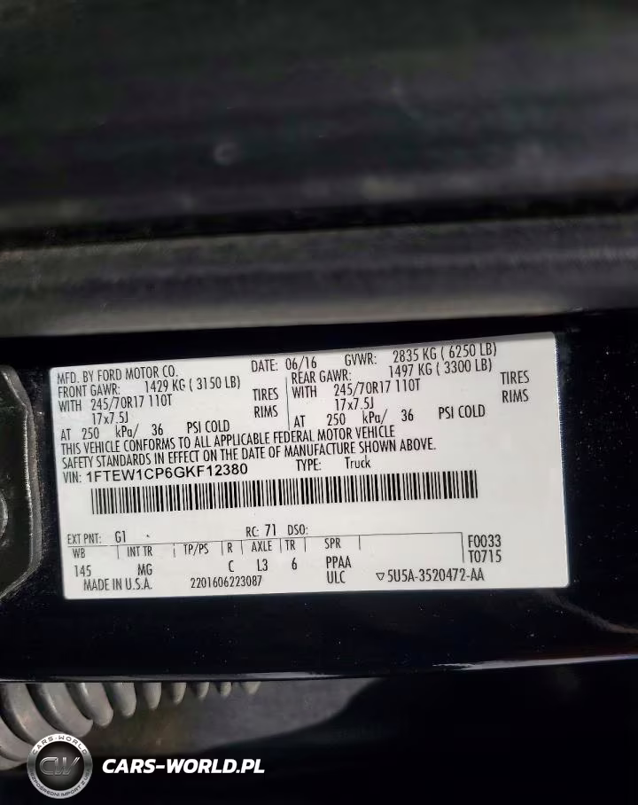 2016 Ford F150 Supercrew VIN:1FTEW1CP6GKF12380 - 12