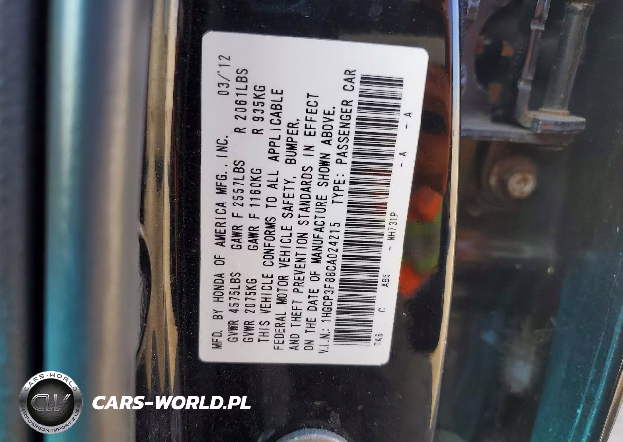 2012 Honda Accord Exl VIN:1HGCP3F88CA024215 - 12