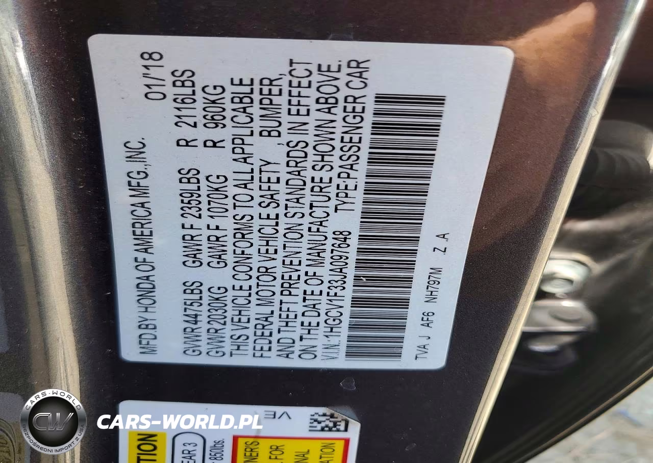 2018 Honda Accord Sport VIN:1HGCV1F33JA097648 - 12