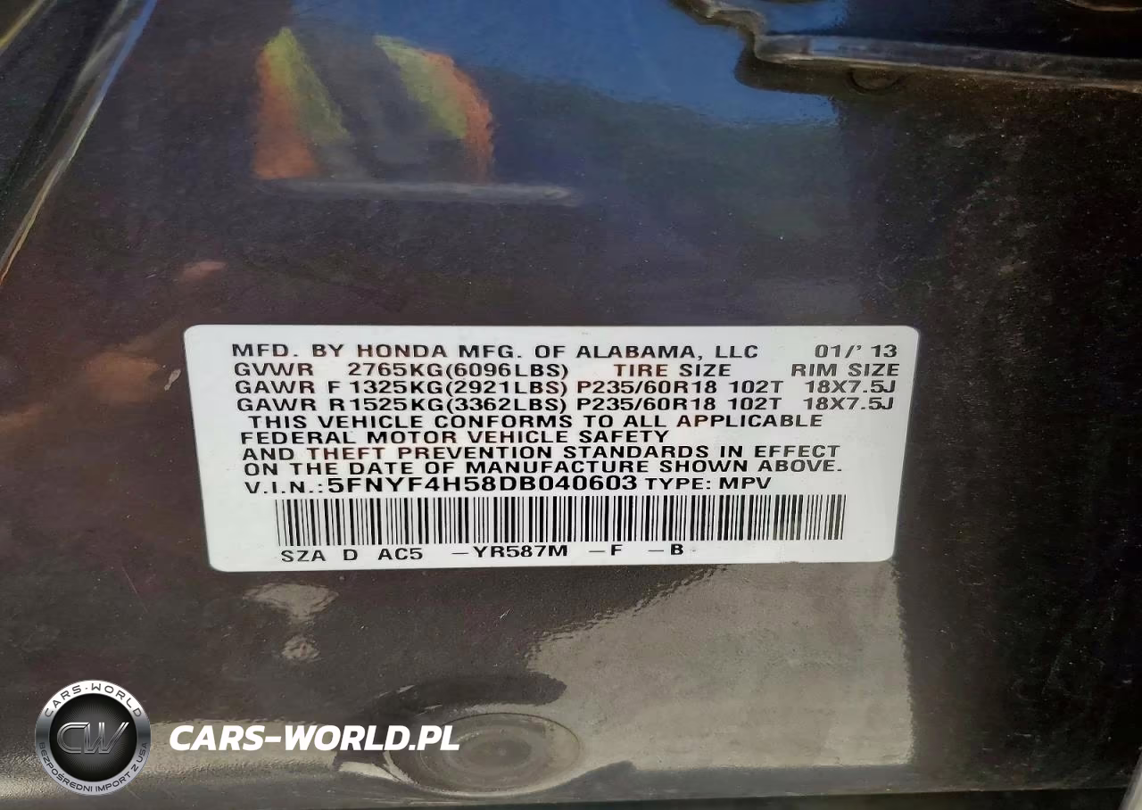 2013 Honda Pilot Exl VIN:5FNYF4H58DB040603 - 13