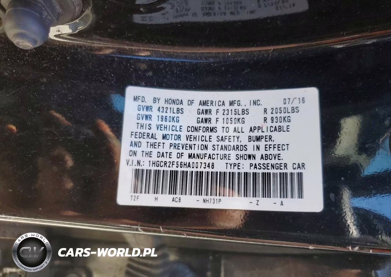 2017 Honda Accord Sport VIN:1HGCR2F56HA007348 - 12