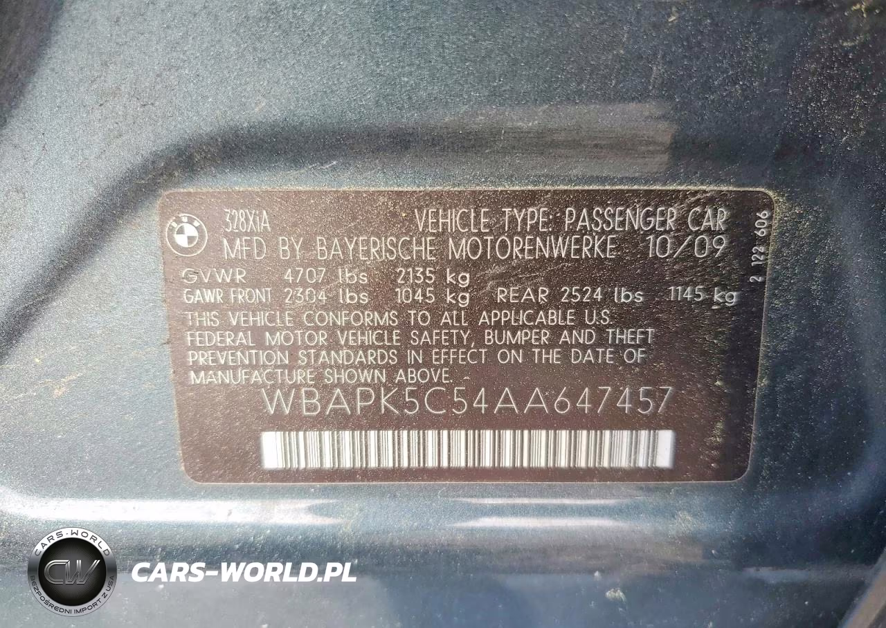 2010 BMW 328 Xi Sulev VIN:WBAPK5C54AA647457 - 12