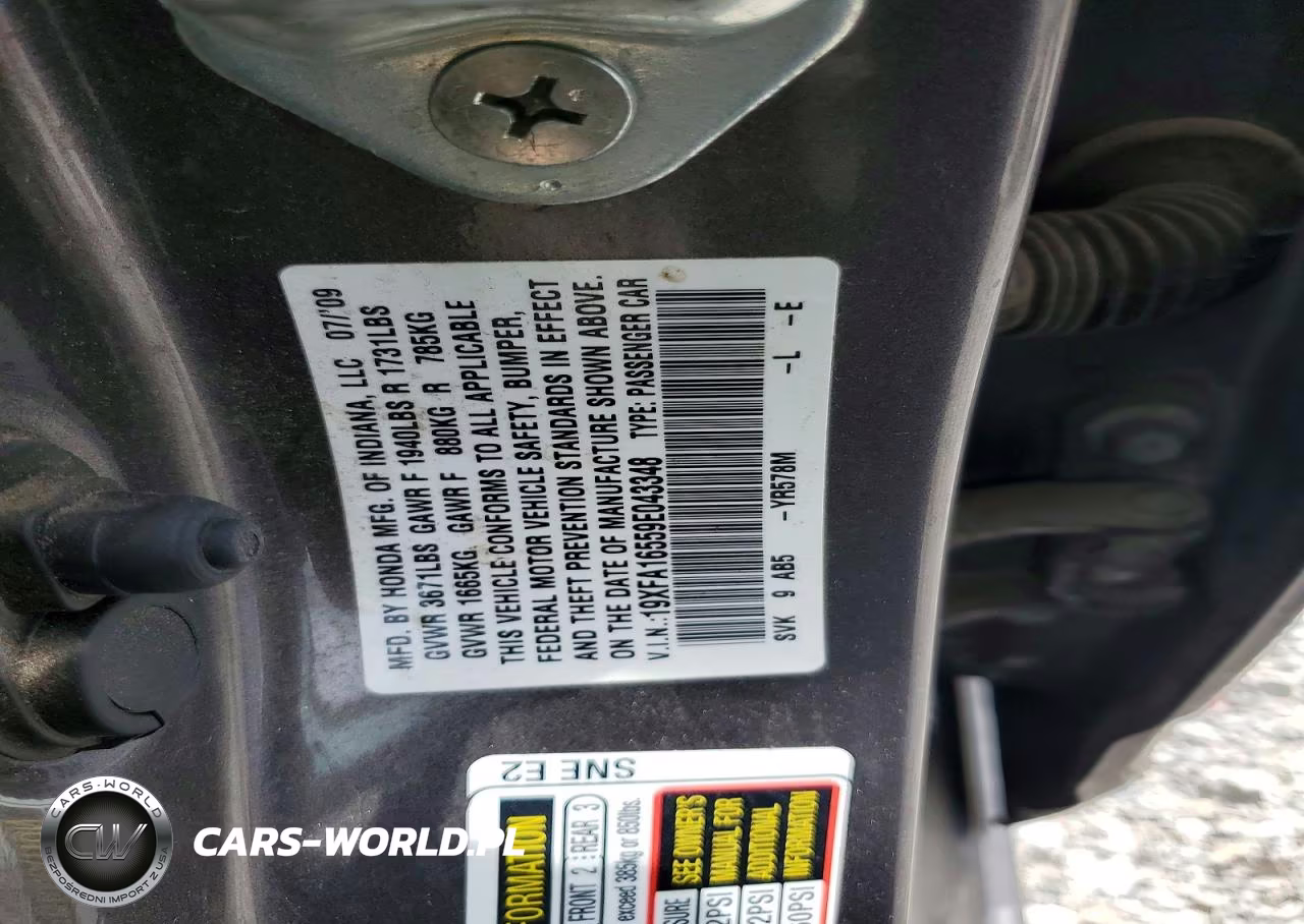 2009 Honda Civic Lx VIN:19XFA16559E043348 - 12