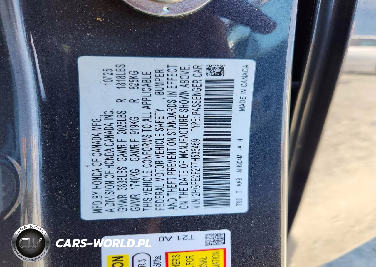 2026 Honda Civic Lx VIN:2HGFE2F27TH536459 - 12