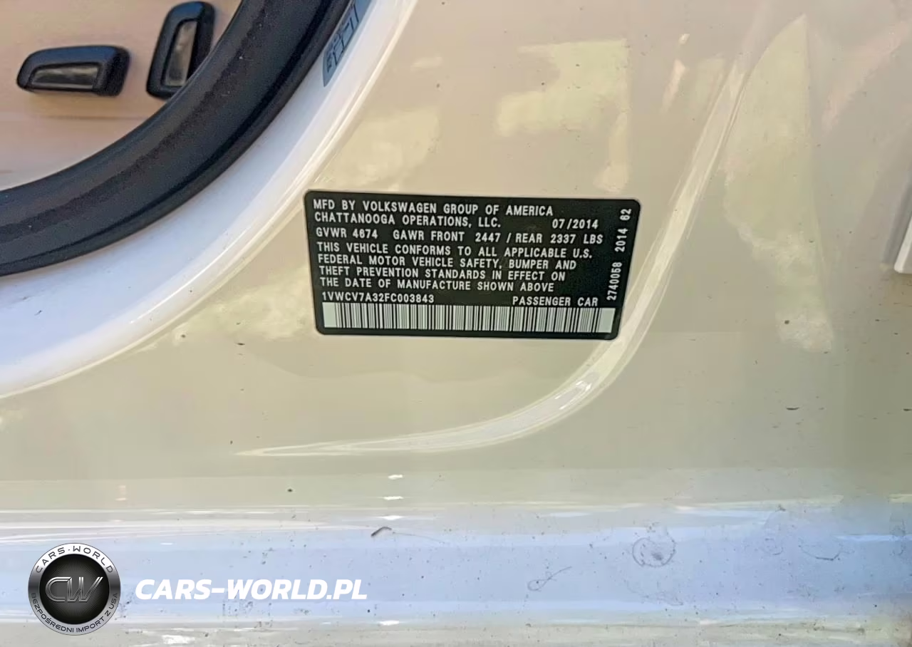 2015 Volkswagen Passat Sel VIN:1VWCV7A32FC003843 - 10