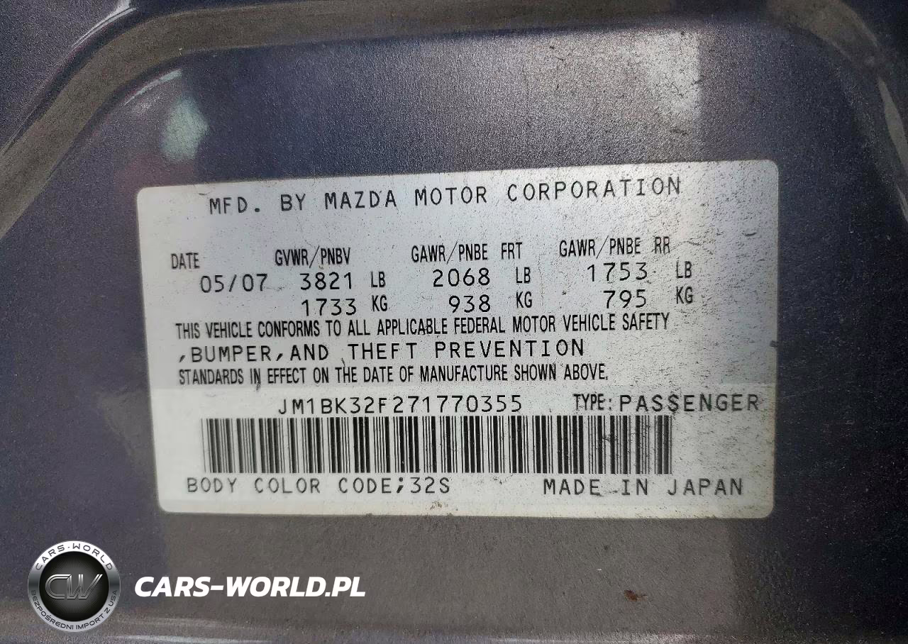 2007 Mazda 3 I VIN:JM1BK32F271770355 - 12