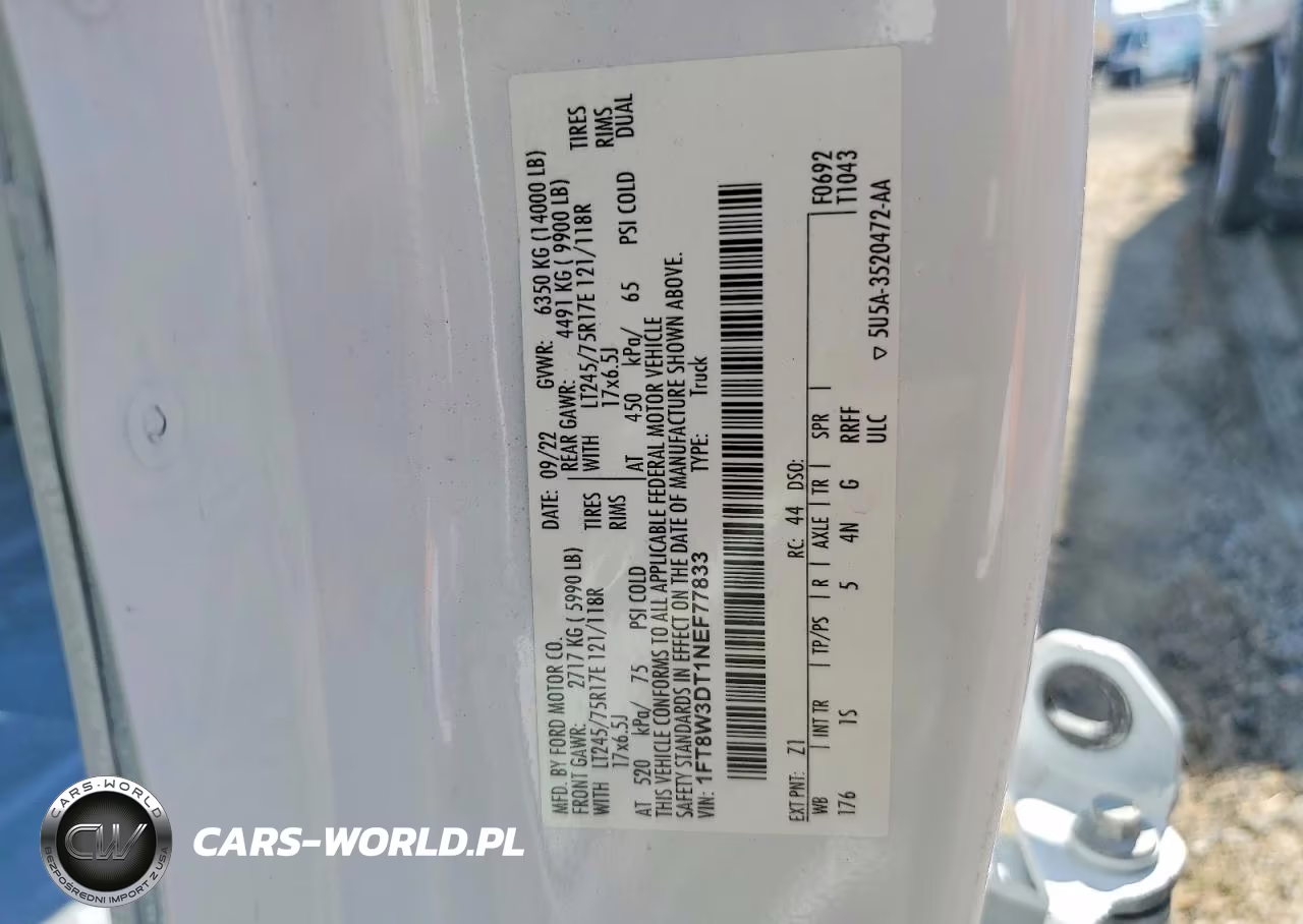 2022 Ford F350 Super Duty VIN:1FT8W3DT1NEF77833 - 12
