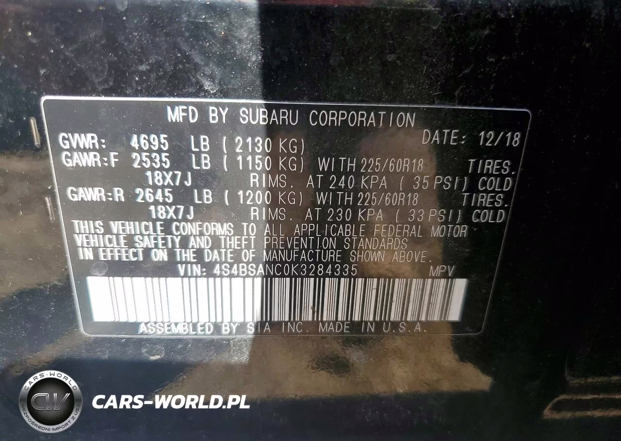 2019 Subaru Outback 2.5I Limited VIN:4S4BSANC0K3284335 - 13