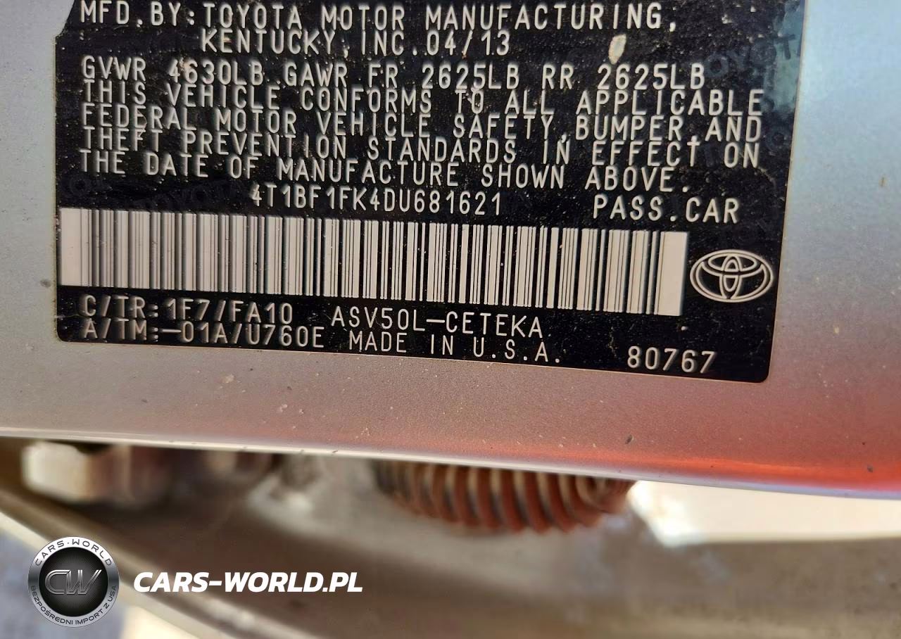 2013 Toyota Camry L VIN:4T1BF1FK4DU681621 - 12