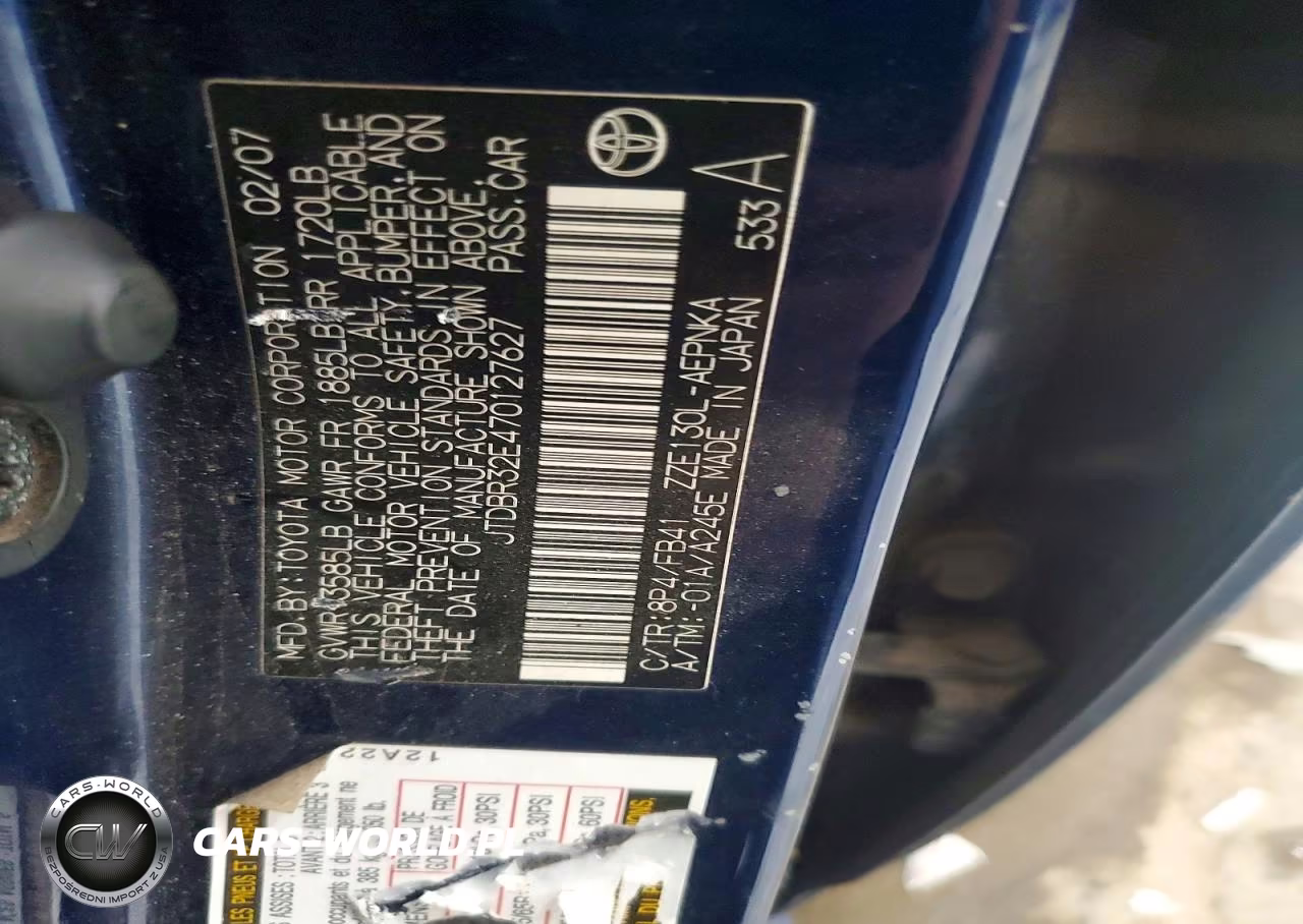 2007 Toyota Corolla Le VIN:JTDBR32E470127627 - 12