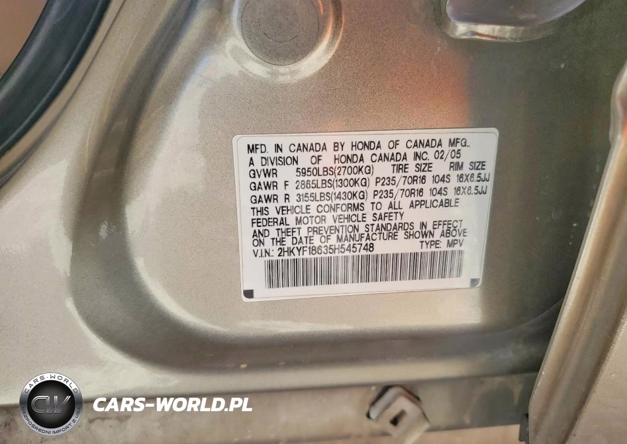 2005 Honda Pilot Exl VIN:2HKYF18635H545748 - 12