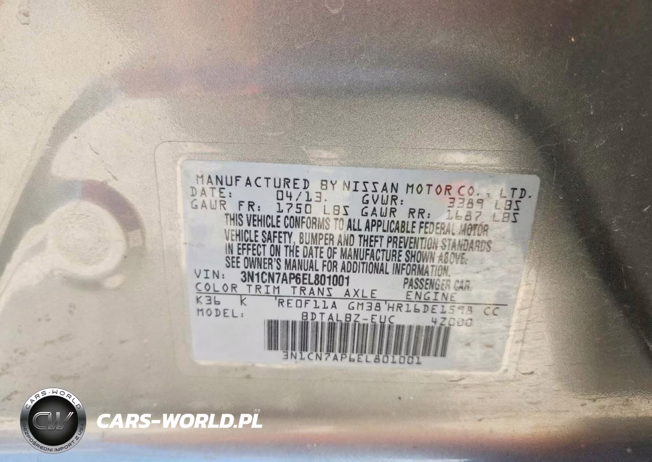 2014 Nissan Versa VIN:3N1CN7AP6EL801001 - 12
