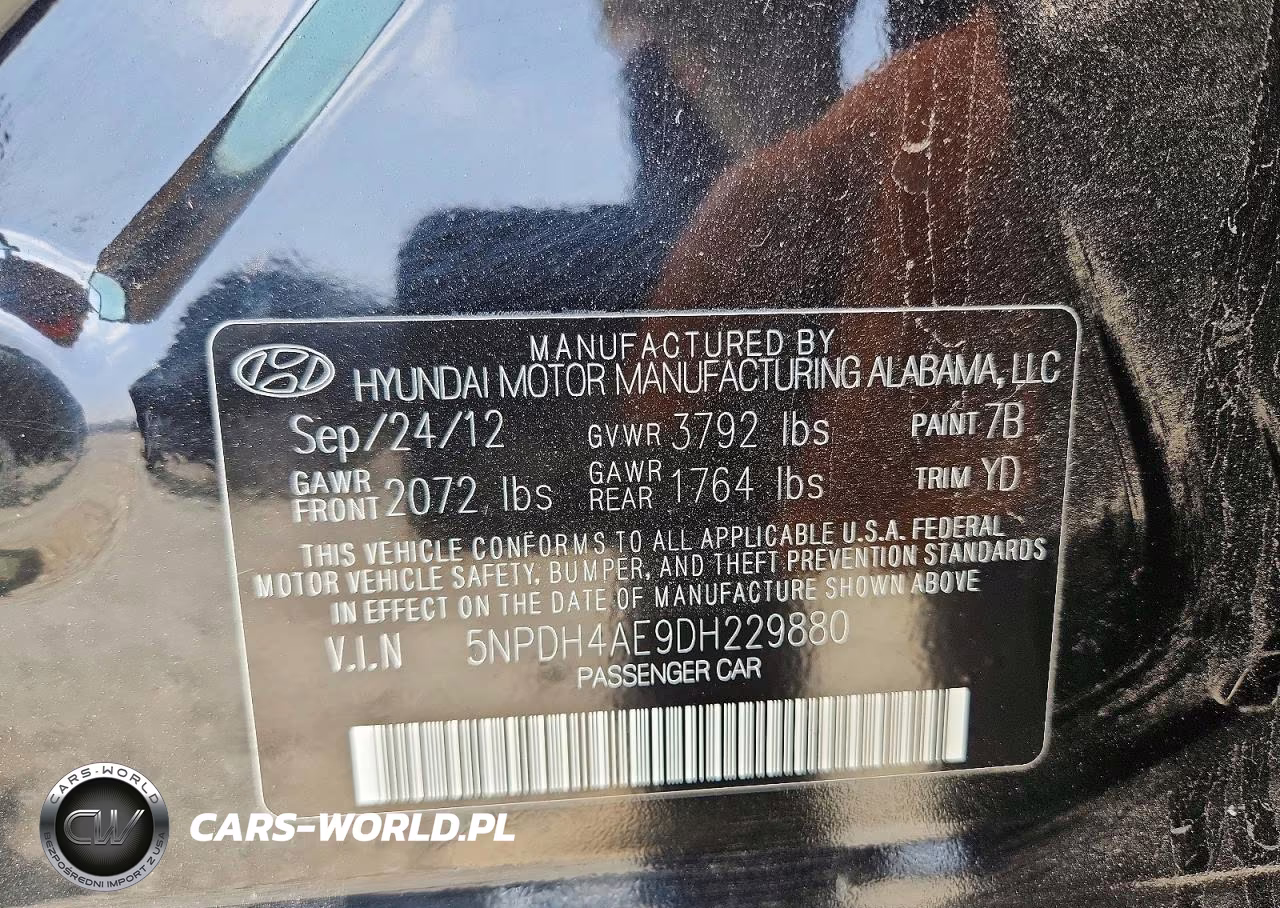 2013 Hyundai Elantra Gls VIN:5NPDH4AE9DH229880 - 12