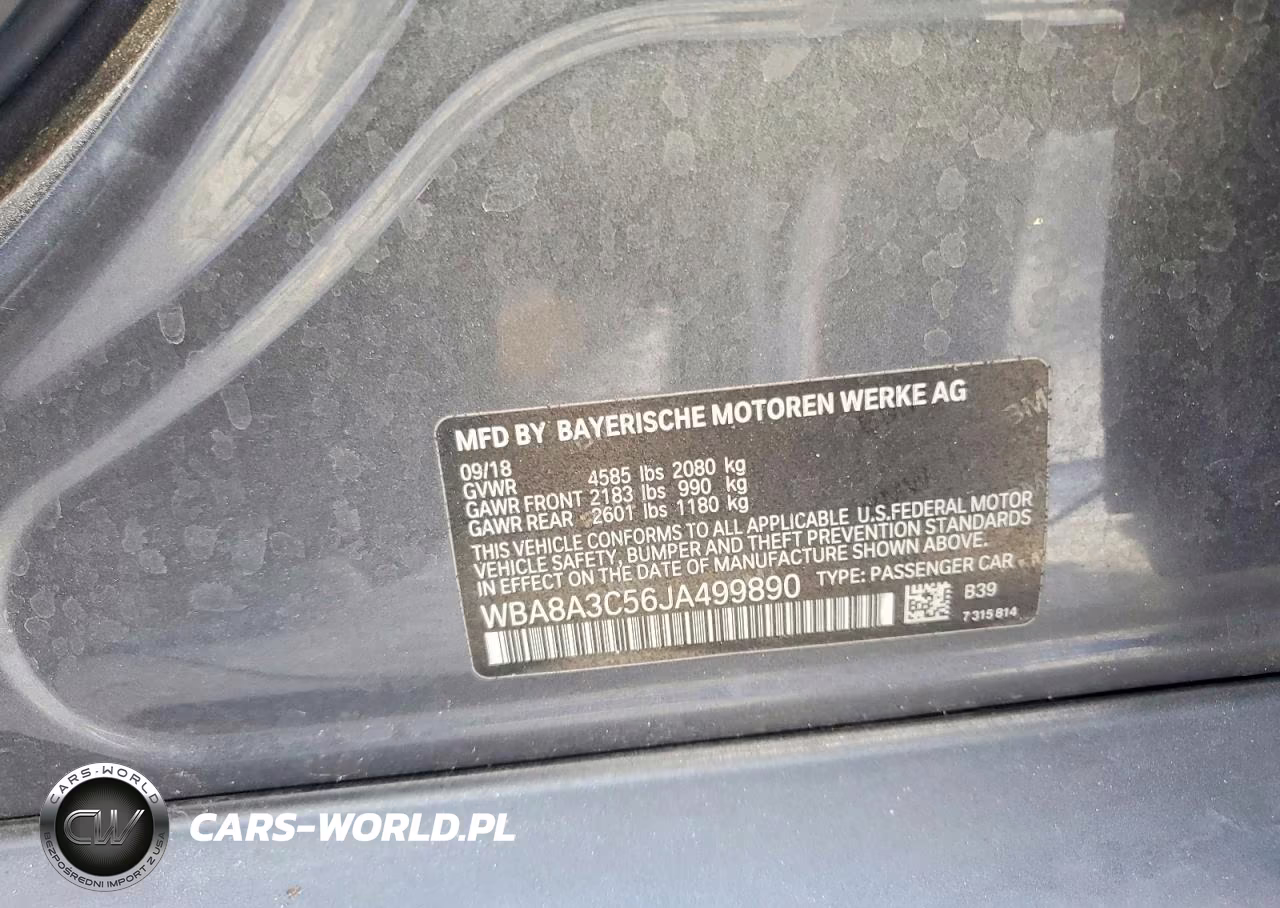 2018 BMW 320 Xi VIN:WBA8A3C56JA499890 - 13