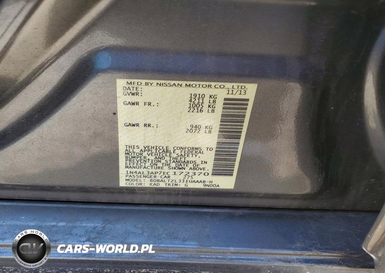 2014 Nissan Altima 2.5 Sv VIN:1N4AL3AP7EC172370 - 12