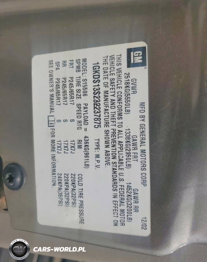 2003 GMC Envoy VIN:1GKDS13S232237875 - 13