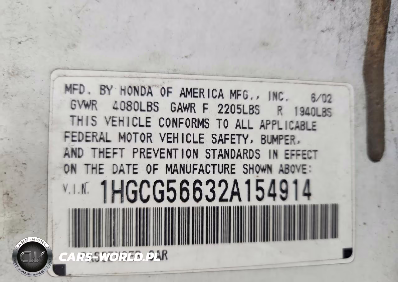 2002 Honda Accord Ex VIN:1HGCG56632A154914 - 12
