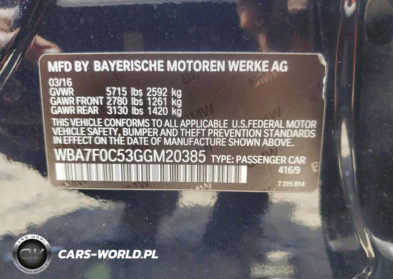 2016 BMW 750 I VIN:WBA7F0C53GGM20385 - 13
