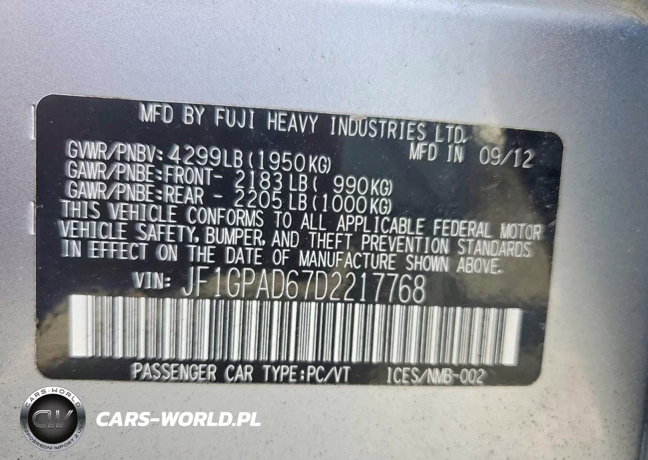 2013 Subaru Impreza Premium VIN:JF1GPAD67D2217768 - 12