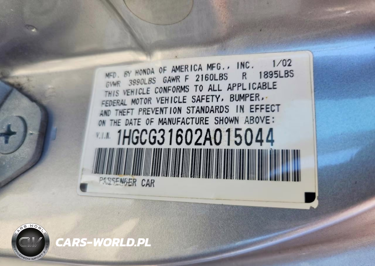 2002 Honda Accord Lx VIN:1HGCG31602A015044 - 12