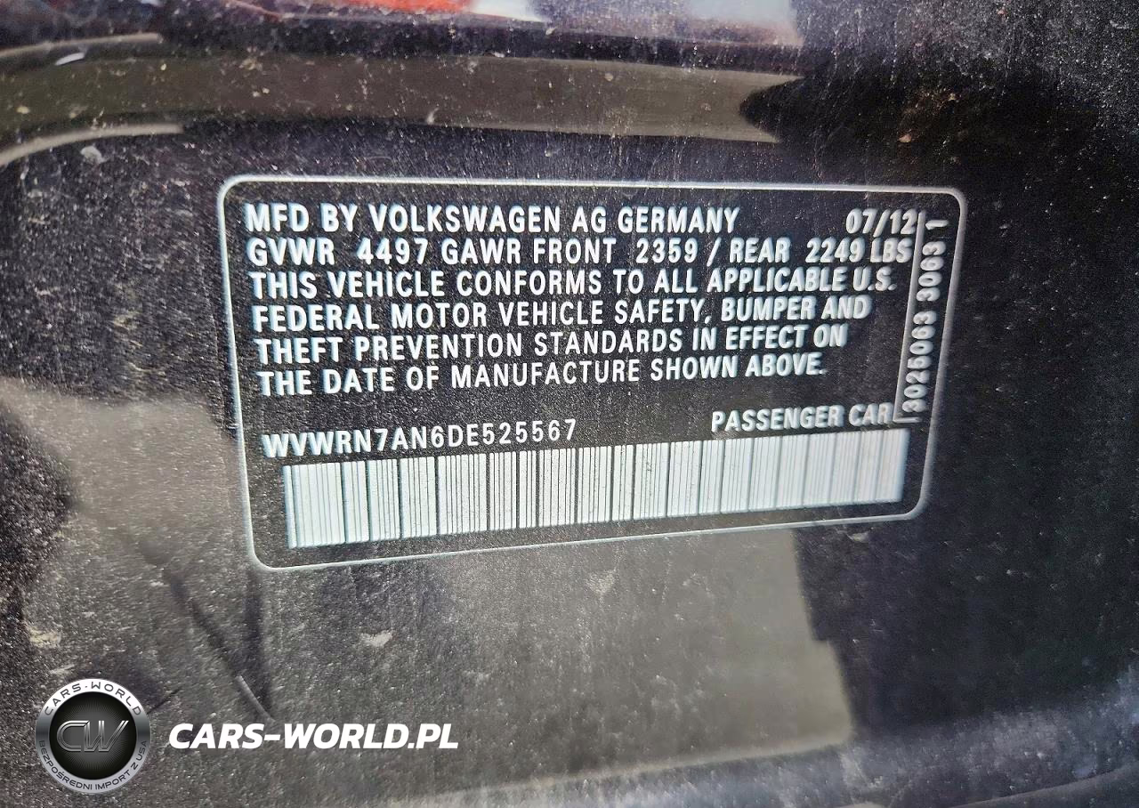 2013 Volkswagen Cc Luxury VIN:WVWRN7AN6DE525567 - 12