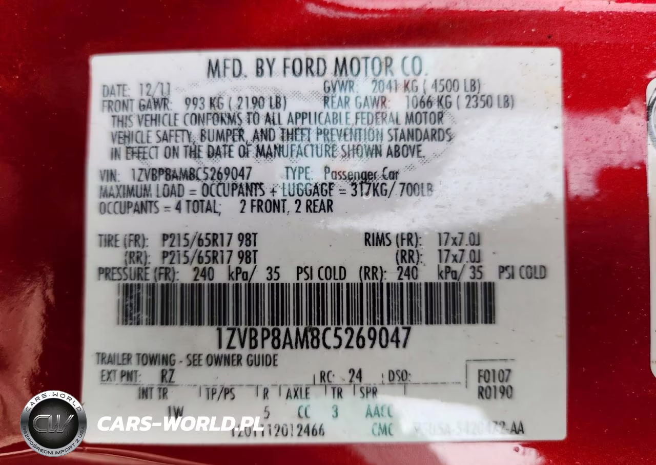 2012 Ford Mustang VIN:1ZVBP8AM8C5269047 - 12
